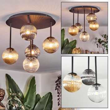 Chehalis ceiling light, globe light Amber, clear, Smoke-coloured, 5-light sources