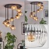 Koyoto ceiling light, globe light 57 cm clear, Smoke-coloured, 9-light sources