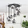 Koyoto ceiling light, globe light chrome, Smoke-coloured, 9-light sources