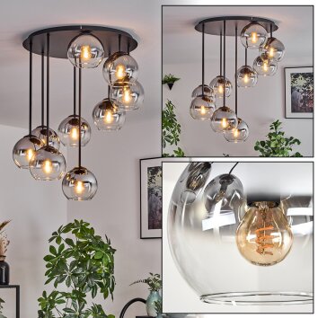 Koyoto ceiling light, globe light 57 cm clear, Smoke-coloured, 9-light sources