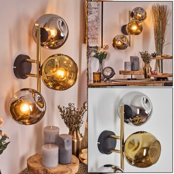 Ripoll globe light, wall light gold, black, 3-light sources
