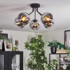 Gastor ceiling light, globe light 52 cm chrome, clear, Smoke-coloured, 5-light sources