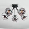 Gastor ceiling light, globe light 52 cm chrome, clear, Smoke-coloured, 5-light sources