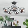 Gastor ceiling light, globe light 52 cm chrome, clear, Smoke-coloured, 5-light sources