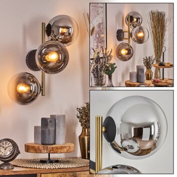 Gastor globe light, wall light 42 cm gold, black, 3-light sources