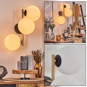 Gastor globe light, wall light gold, black, 3-light sources