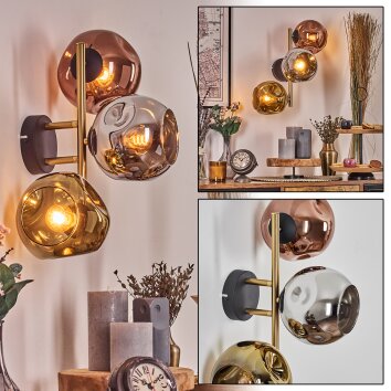 Ripoll globe light, wall light gold, black, 3-light sources