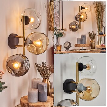 Ripoll globe light, wall light gold, black, 3-light sources