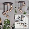 Gastor ceiling light, globe light 57 cm chrome, clear, Smoke-coloured, 9-light sources