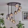 Gastor ceiling light, globe light 57 cm chrome, clear, Smoke-coloured, 9-light sources