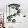 Koyoto ceiling light, globe light 57 cm blue, green, coppery, 9-light sources