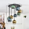 Koyoto ceiling light, globe light 57 cm blue, gold, green, 9-light sources