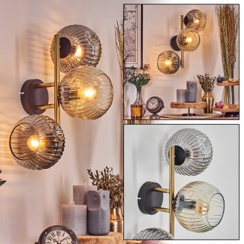 Ripoll globe light, wall light gold, black, 3-light sources