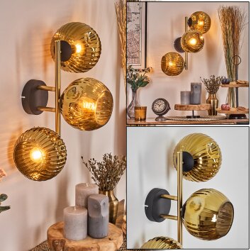 Ripoll globe light, wall light gold, black, 3-light sources