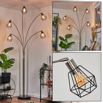Yaak floor lamp matt nickel, black, 5-light sources