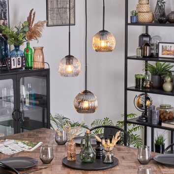 Ripoll hanging light, globe light, pendant light Amber, clear, Smoke-coloured, 3-light sources