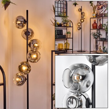 Ripoll floor lamp chrome, clear, Smoke-coloured, 6-light sources