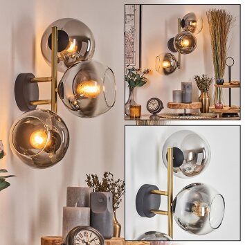 Koyoto globe light, wall light gold, black, 3-light sources