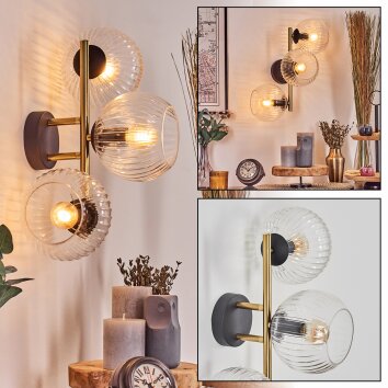 Koyoto globe light, wall light gold, black, 3-light sources