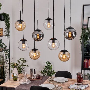 Gastor hanging light, globe light, pendant light Amber, clear, Smoke-coloured, 8-light sources