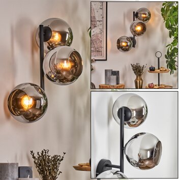 Koyoto globe light, wall light chrome, Smoke-coloured, 3-light sources