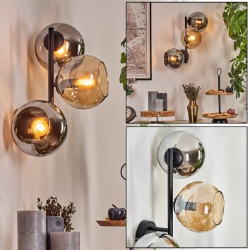 Koyoto globe light, wall light Amber, chrome, Smoke-coloured, 3-light sources