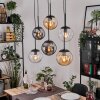 Gastor hanging light, globe light, pendant light Amber, clear, Smoke-coloured, 6-light sources