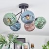 Koyoto ceiling light, globe light 52 cm blue, green, coppery, 5-light sources