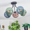 Koyoto ceiling light, globe light 52 cm blue, green, coppery, 5-light sources