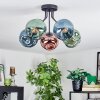 Ripoll ceiling light, globe light blue, green, coppery, 5-light sources