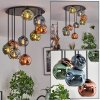 Ripoll ceiling light, globe light blue, green, coppery, 9-light sources