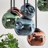 Ripoll ceiling light, globe light blue, green, coppery, 9-light sources
