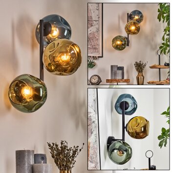 Ripoll globe light, wall light blue, gold, green, 3-light sources