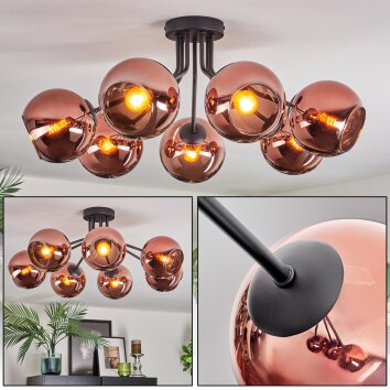 Koyoto ceiling light, globe light coppery, 7-light sources