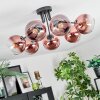 Koyoto ceiling light, globe light clear, coppery, 7-light sources