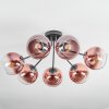 Koyoto ceiling light, globe light clear, coppery, 7-light sources
