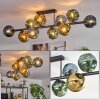 Ripoll ceiling light, globe light blue, gold, green, 10-light sources