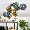 Ripoll ceiling light, globe light blue, gold, green, 10-light sources