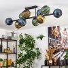 Koyoto ceiling light, globe light blue, gold, green, 10-light sources