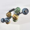 Koyoto ceiling light, globe light blue, gold, green, 10-light sources