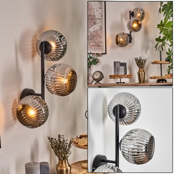 Ripoll globe light, wall light chrome, Smoke-coloured, 3-light sources