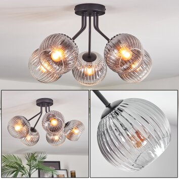 Koyoto ceiling light, globe light clear, Smoke-coloured, 5-light sources