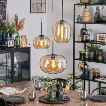 Apedo hanging light, globe light, Cluster pendant lamp Amber, 3-light sources