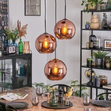 Koyoto hanging light, globe light, Cluster pendant lamp coppery, 3-light sources