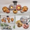 Ripoll ceiling light, globe light chrome, gold, coppery, Smoke-coloured, 7-light sources