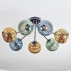 Koyoto ceiling light, globe light blue, gold, green, 7-light sources