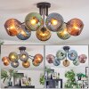 Koyoto ceiling light, globe light blue, gold, green, coppery, 7-light sources