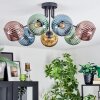 Koyoto ceiling light, globe light blue, gold, green, coppery, 7-light sources