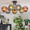 Koyoto ceiling light, globe light blue, gold, green, coppery, 7-light sources