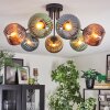Koyoto ceiling light, globe light blue, gold, green, coppery, 7-light sources